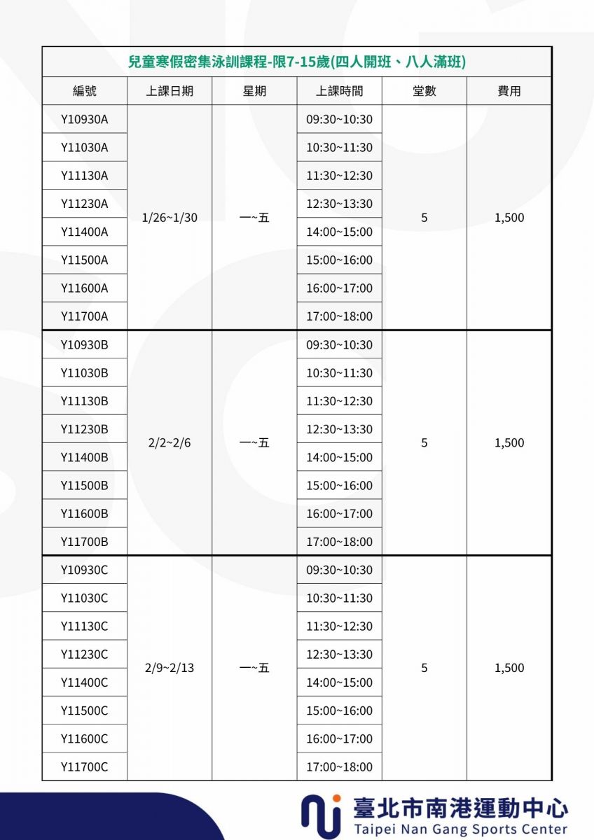 兒童密集班（7–15歲）